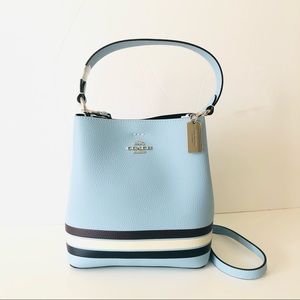 Coach Small Town Bucket Bag Blue Striped Leather Purse